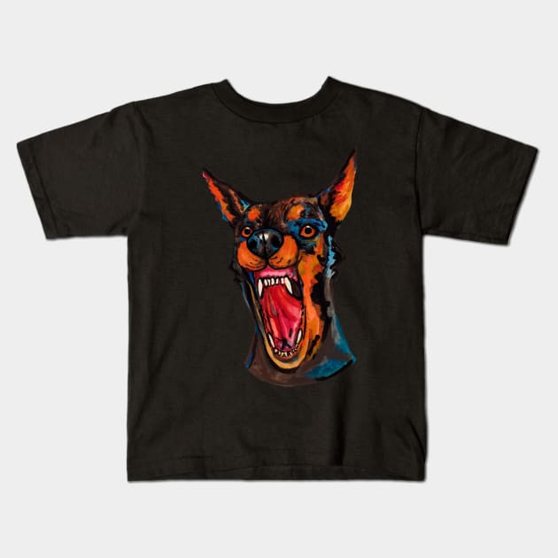 Angry watercolor doberman dog Kids T-Shirt by deadblackpony